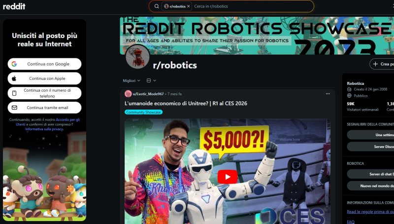 Accesso alla comunità Reddit r/robotics